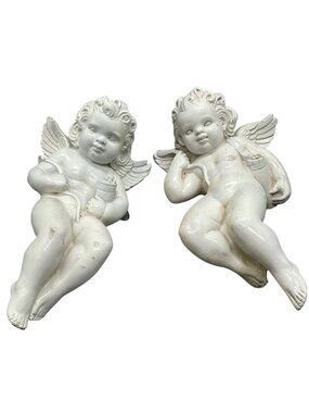 vintage set of 2 Alexander Backer Company figurines Chalkware Cherubs 13" READ